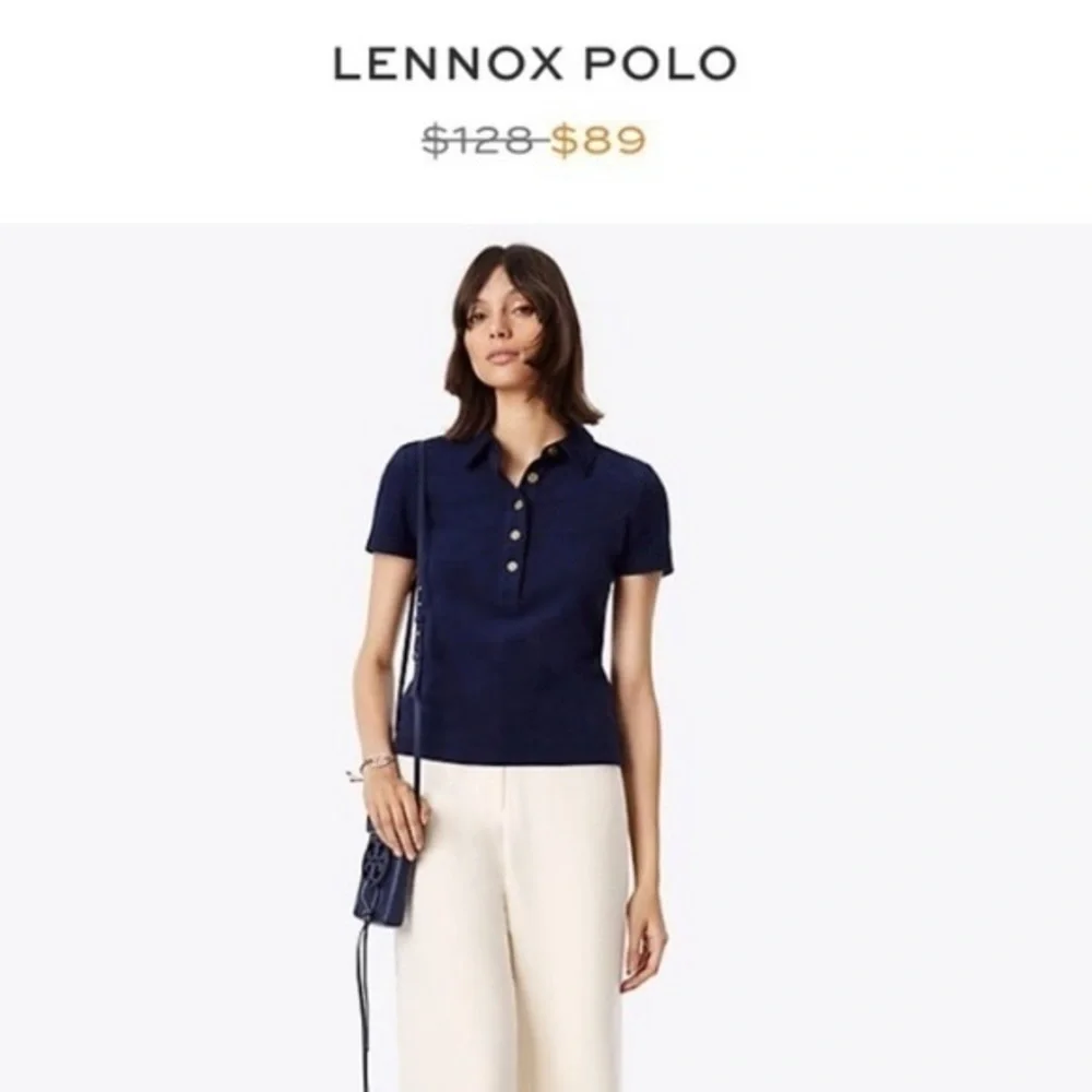 Tory Burch Lennox Short Sleeve Polo + Gold Buttons